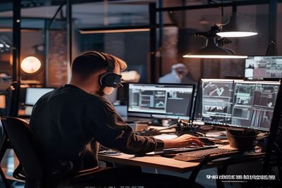 精品短视频合集封面，创意剪辑工作室内剪辑师在多屏工作站前专注后期制作，灯光温暖专业